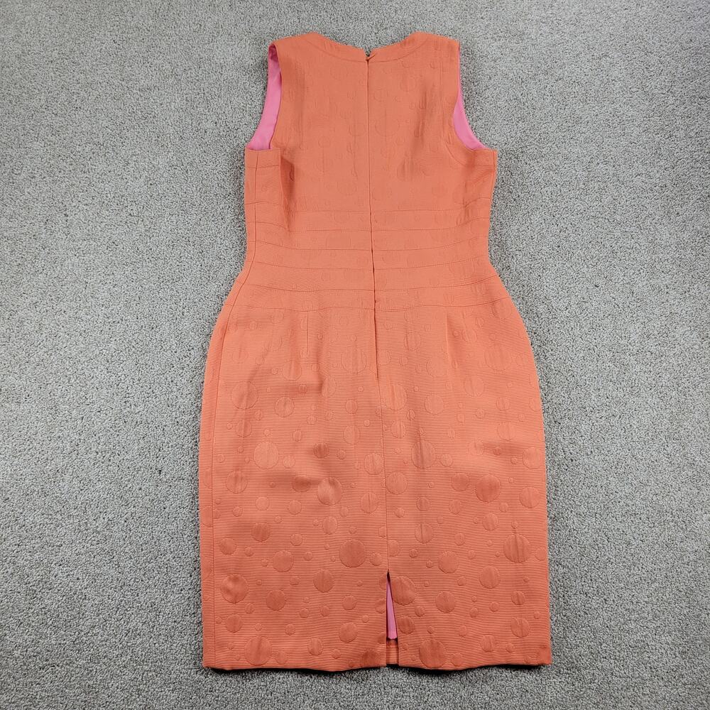 Kay Unger Sheath Dress Womens 4 Orange Raised Muted Polka Dots V Neck - Picture 3 of 12